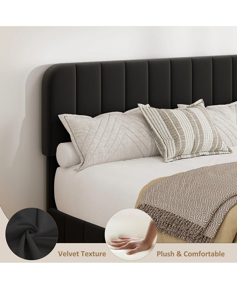 homfan Velvet Platform Bed Frame Channel Tufted Wingback Headboard Upholstered Wood Slats No Box Spring