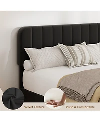 homfan Velvet Platform Bed Frame Channel Tufted Wingback Headboard Upholstered Wood Slats No Box Spring