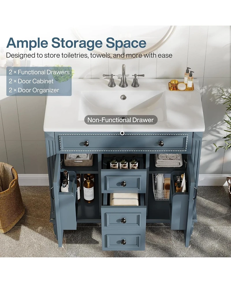 Tribesigns 36-Inch Bathroom Vanity with Sink, Freestanding Bathroom Sink Cabinet with 2 Doors and 2 Drawer, Adjustable Shelf