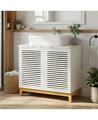 Homsee 2-Door Bathroom Vanity with Sink - 31.5-Inch Wide Modern Cabinet with Integrated Ceramic Basin and Horizontal Stripe Texture