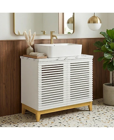Homsee 2-Door Bathroom Vanity with Sink - 31.5-Inch Wide Modern Cabinet with Integrated Ceramic Basin and Horizontal Stripe Texture