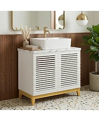 Homsee 2-Door Bathroom Vanity with Sink - 31.5-Inch Wide Modern Cabinet with Integrated Ceramic Basin and Horizontal Stripe Texture