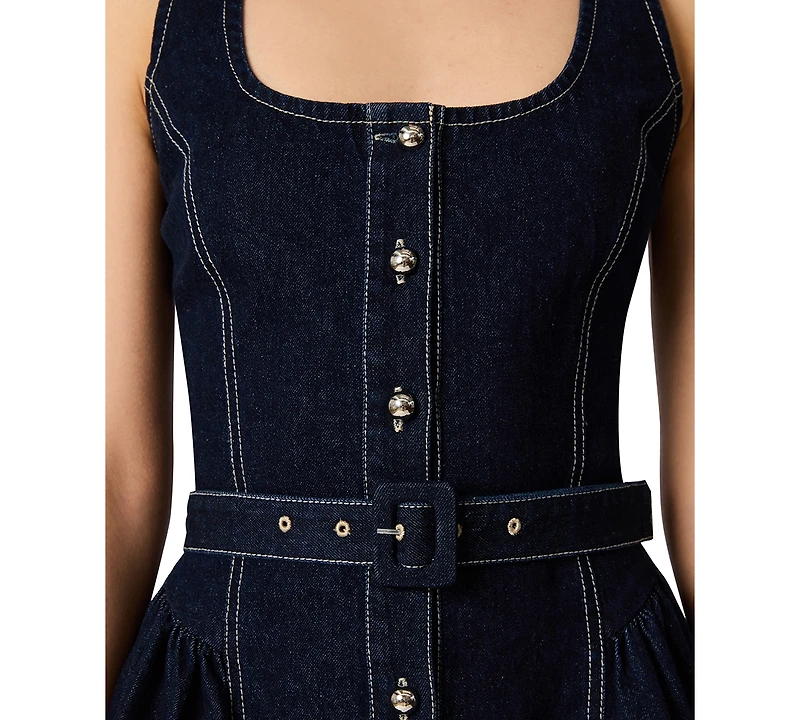 Steve Madden Juniors' Maila Denim Button-Front Mini Dress