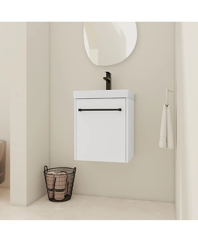 Sillysis Wall Mounted Bathroom Vanity with Ceramic Sink, Soft Close Door, Modern Floating Cabinet for Small Spaces