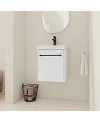 Sillysis Wall Mounted Bathroom Vanity with Ceramic Sink, Soft Close Door, Modern Floating Cabinet for Small Spaces