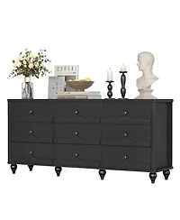 Aheaplus Wooden 9 Drawers Dresser Storage Cabinet with Scalloped Front