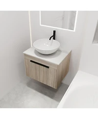 Sillysis Wall Mounted Bathroom Vanity with Ceramic Vessel Sink, Stone Top, Soft Close Doors