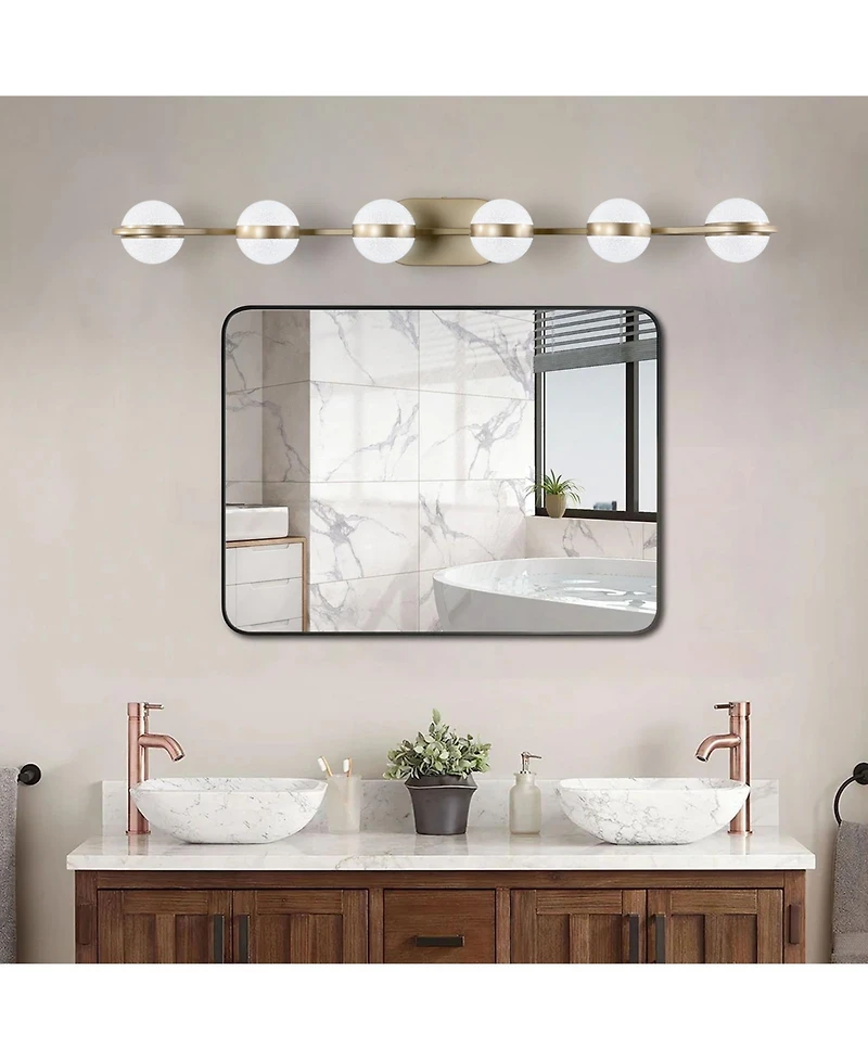 Midola 43" Minimalist Led Bathroom Vanity Light with Crystal Sand Acrylic Shades, 6-Light Wall Mounted Decorative Lighting Fixture for Bathroom