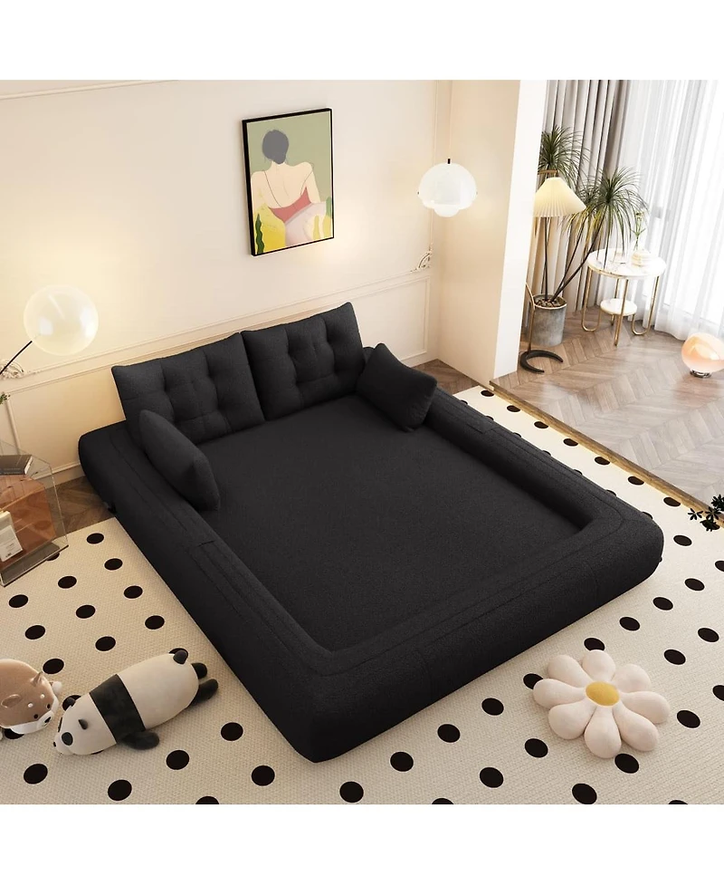 Maison Boucle 78.7'' Teddy 2-Seat 3-in-1 Sleeper Sofa, Foldable Foam Sofa Bed