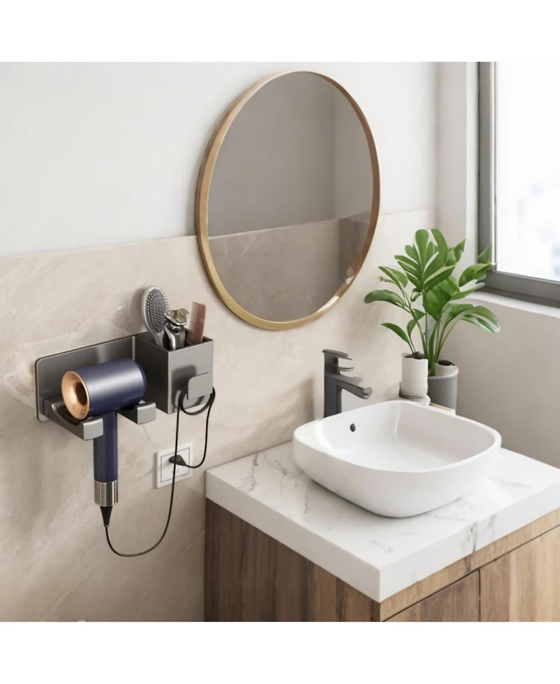Phying Wall Mounted Hair Dryer Storage Rack Multifunctional Hair Tool Organizer Shelf For Hairdryer Hairbrush Home Bathroom And Salon Use
