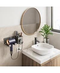 Phying Wall Mounted Hair Dryer Storage Rack Multifunctional Hair Tool Organizer Shelf For Hairdryer Hairbrush Home Bathroom And Salon Use