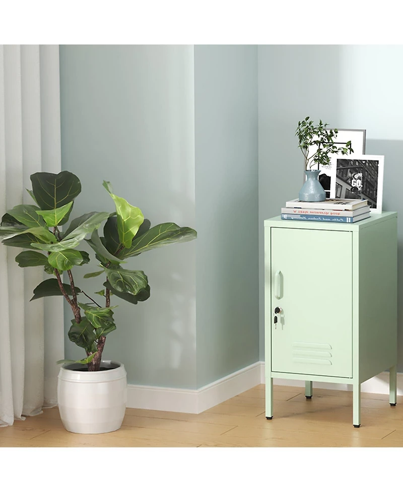 homfan Furniture Modern Metal Bedside Locker with Lockable Door, 2 Adjustable Shelves, Easy-Assembly Storage Cabinet