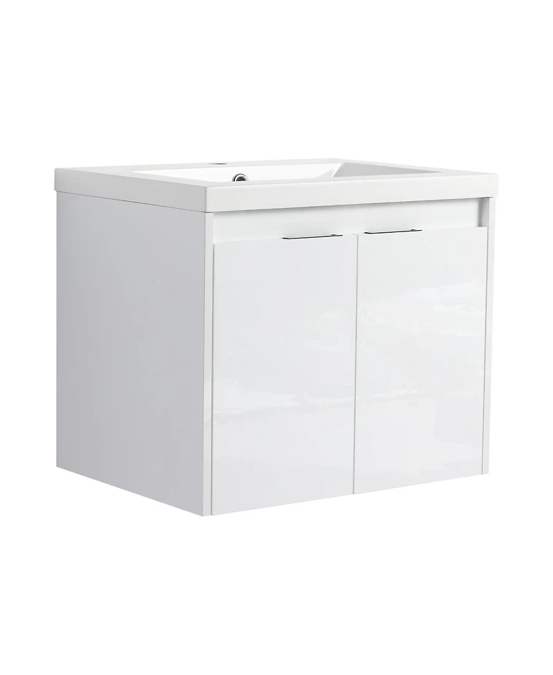 Sillysis 47 Inch Wall Mounted Bathroom Vanity with Resin Sink, Soft Close Doors, Water-Resistant Cabinet, Large Wall Storage