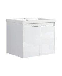 Sillysis 47 Inch Wall Mounted Bathroom Vanity with Resin Sink, Soft Close Doors, Water-Resistant Cabinet, Large Wall Storage
