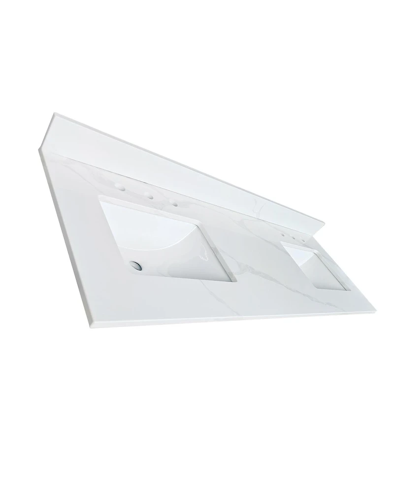 Sillysis 61 Inch Double Sink Quartz Bathroom Vanity Top with Undermount Sinks, Carrara Marble Look, 4" Backsplash, Stain and Heat Resistant