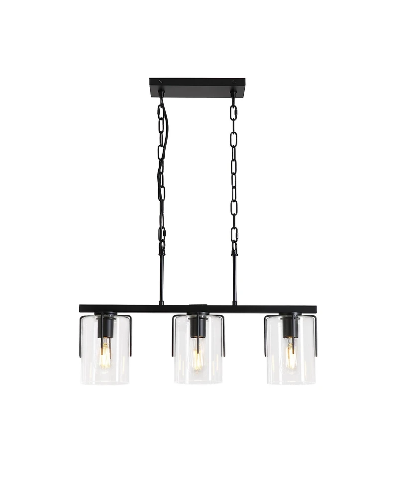 Midola 3-Light Matte Linear Pendant Light, Industrial Kitchen Island Lighting with Clear Glass Shades, Adjustable Chain Chandelier