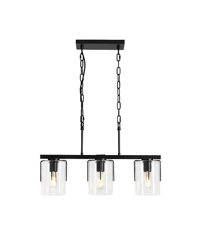 Midola 3-Light Matte Linear Pendant Light, Industrial Kitchen Island Lighting with Clear Glass Shades, Adjustable Chain Chandelier