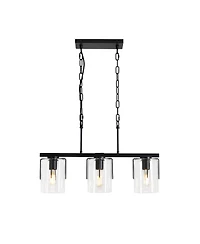 Midola 3-Light Matte Linear Pendant Light, Industrial Kitchen Island Lighting with Clear Glass Shades, Adjustable Chain Chandelier