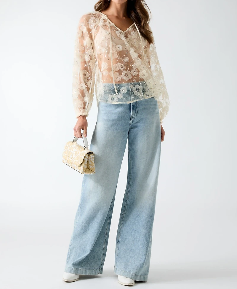 Guess Women's Pelari Long-Sleeve Sequin Top