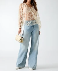 Guess Women's Pelari Long-Sleeve Sequin Top