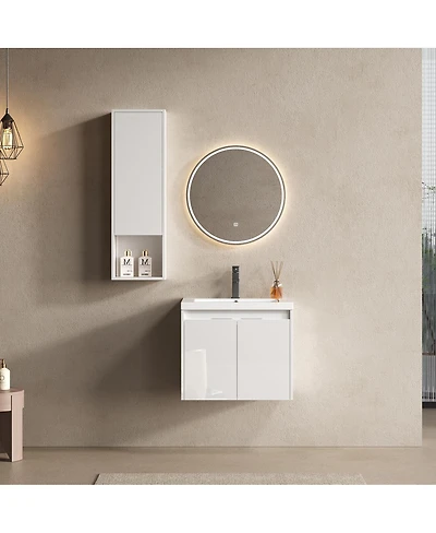 Sillysis 24 Inch Modern Wall Mounted Bathroom Vanity with Resin Sink, Soft Close Doors, Water-Resistant Cabinet, Small Wall Storage