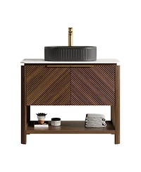 Sillysis Modern Bathroom Vanity with Vessel Sink, Sintered Stone Countertop, Soft Close Solid Wood 3D Doors