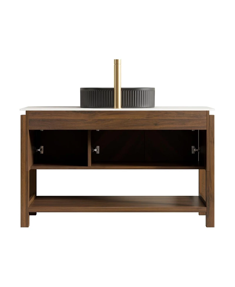 Sillysis Modern Bathroom Vanity with Vessel Sink, Sintered Stone Countertop, Soft Close Solid Wood 3D Doors