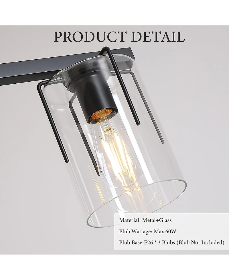 Midola 3-Light Matte Linear Pendant Light, Industrial Kitchen Island Lighting with Clear Glass Shades, Adjustable Chain Chandelier