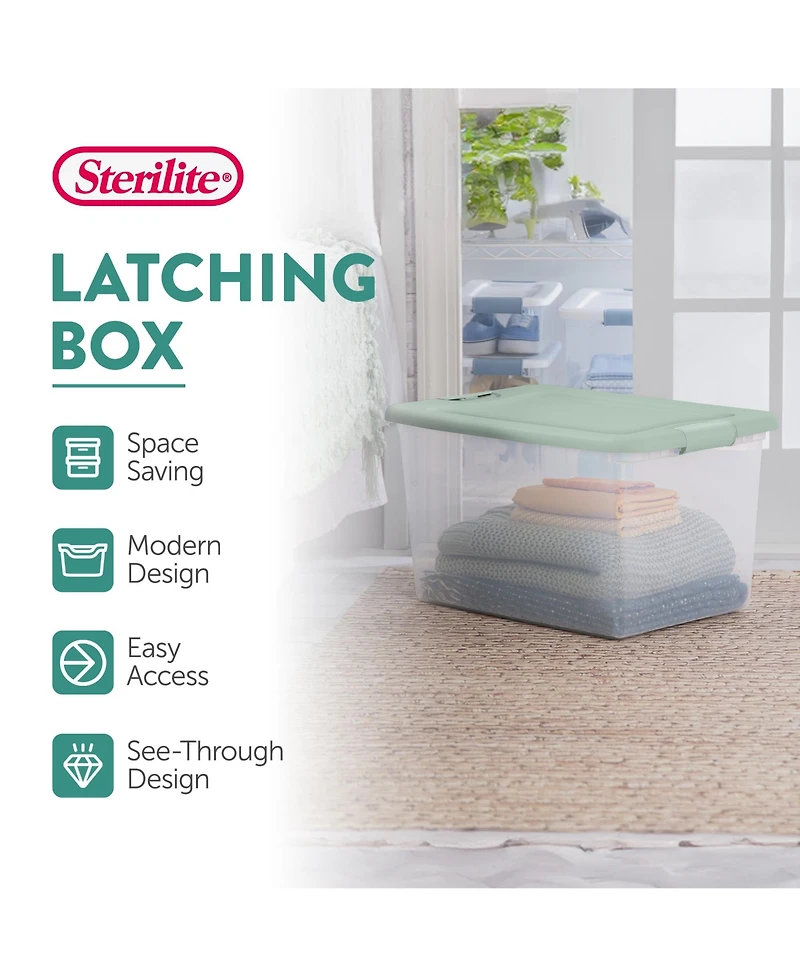Sterilite 6 Pack 64 Qt Latching Box, Plastic Storage Bin with Lid, Mindful Mint