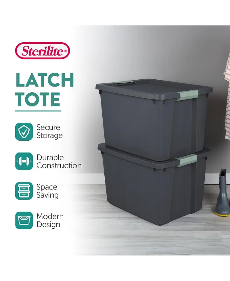 Sterilite 6 Pack 20 Gallon Latch Tote, Stackable Plastic Storage Bin Container