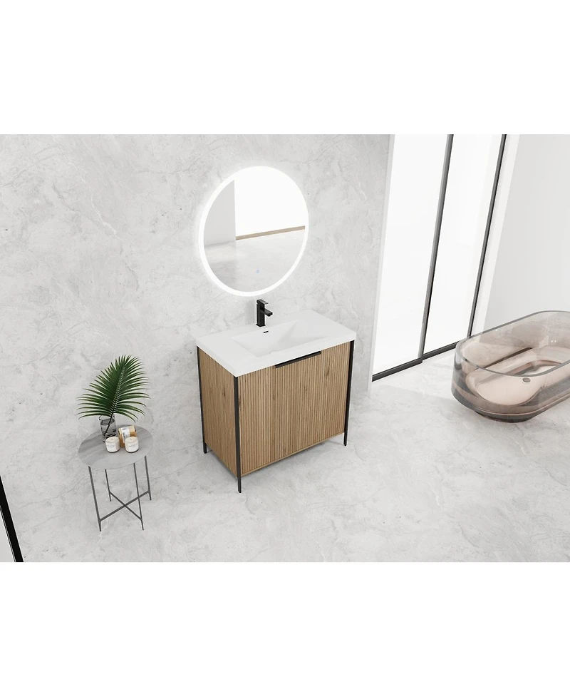 Sillysis Modern Freestanding Bathroom Vanity with Resin Sink, Soft Close Door, Adjustable Shelf, Plywood Cabinet