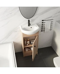 Sillysis 18 Inch Freestanding Bathroom Vanity with Ceramic Sink, Soft Close Door, Adjustable Storage Shelf for Small Spaces