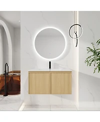 Sillysis Modern Wall Mounted Bathroom Vanity with Ceramic Sink, Soft Close Doors
