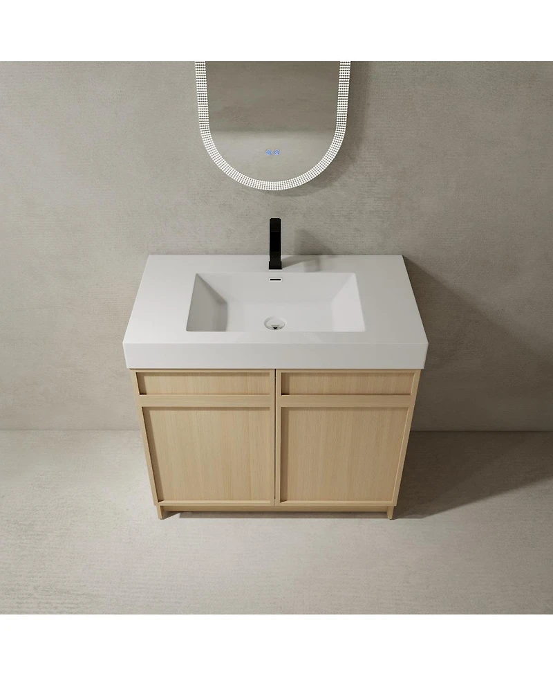 Sillysis 35 Inch Freestanding Bathroom Vanity with Resin Sink, Soft Close Doors, Adjustable Shelf, Ample Storage for Modern Bathrooms