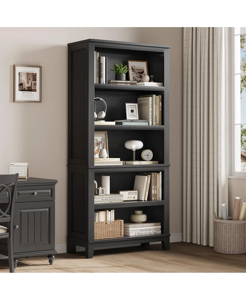 homfan 71 Inch Modern 5-Tier Wooden Bookcase with Adjustable Shelves, Freestanding Large Storage Organizer for Apartments, Office, Bedroom