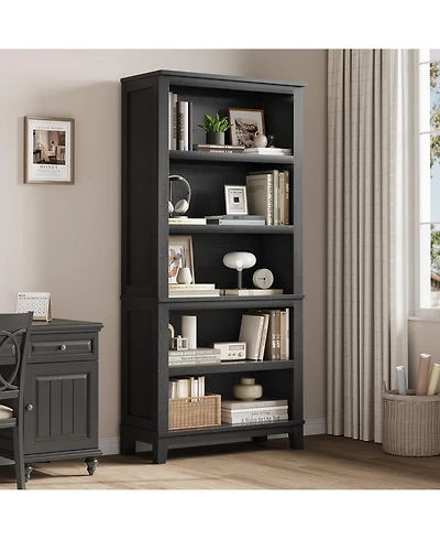 homfan 71 Inch Modern 5-Tier Wooden Bookcase with Adjustable Shelves, Freestanding Large Storage Organizer for Apartments, Office, Bedroom