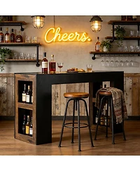 Tribesigns 63 Inch Rustic Bar Table, Counter Height Pub Table with Dual-Side Storge Shelves for Kitchen, Dining Room, Bistro