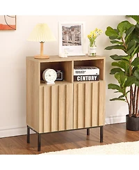 homfan Modern Industrial Entryway Storage Cabinet, Fluted Panel Door, Adjustable Shelves, Metal Legs, Buffet Sideboard