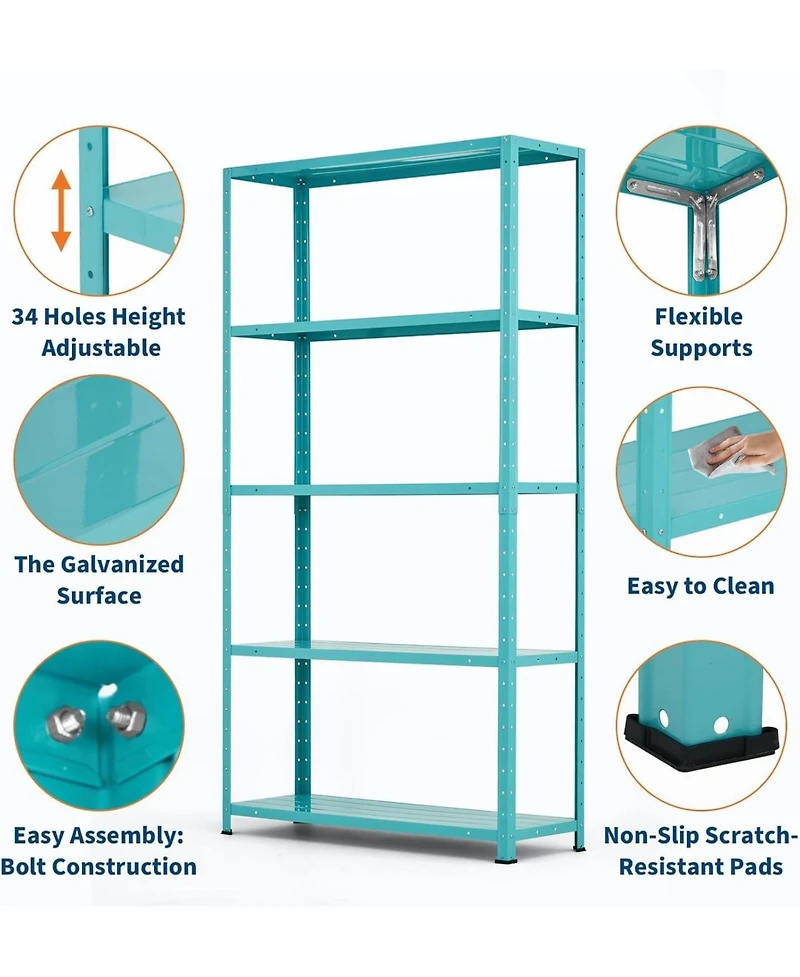 homfan 5 Tier Storage Shelf, 68 Inch Heavy Duty Metal Shelving Unit with Adjustable Shelves for Kitchen or Pantry