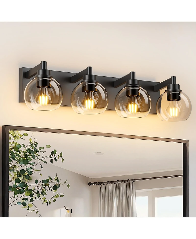 Midola Industrial Bathroom Vanity Light, 4-Light Bathroom Lights Over Mirror with Clear Glass Globe Shade and Metal Base