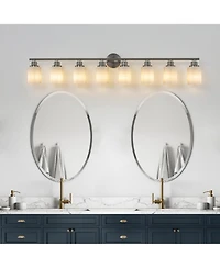 Midola 52" Modern 8-Light Vanity Wall Sconce, Brushed Nickel Finish with Frosted Glass Shades for Bathroom or Hallway Lighting