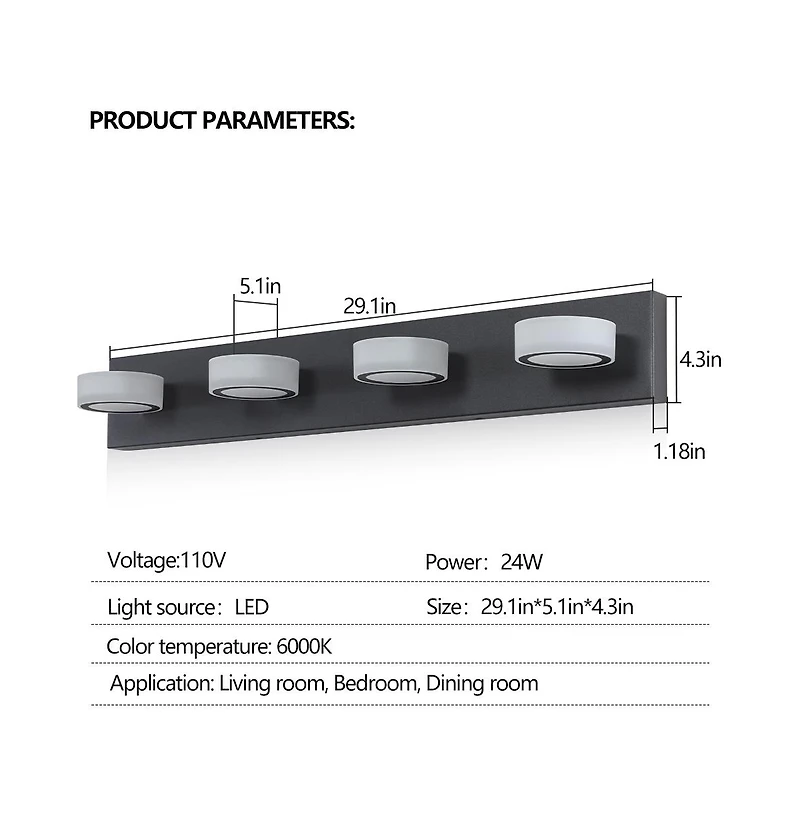 Midola 29" Modern 4-Light Led Vanity Light, Sleek Bathroom Wall Light Fixture for Mirror, Shower, and Bathroom Decor