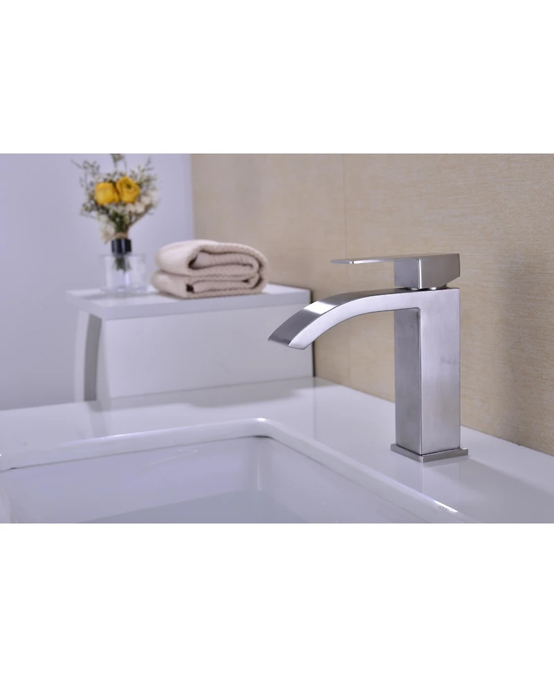Phying Waterfall Spout Bathroom Sink Single Handle Faucet with Pop-Up Drain
