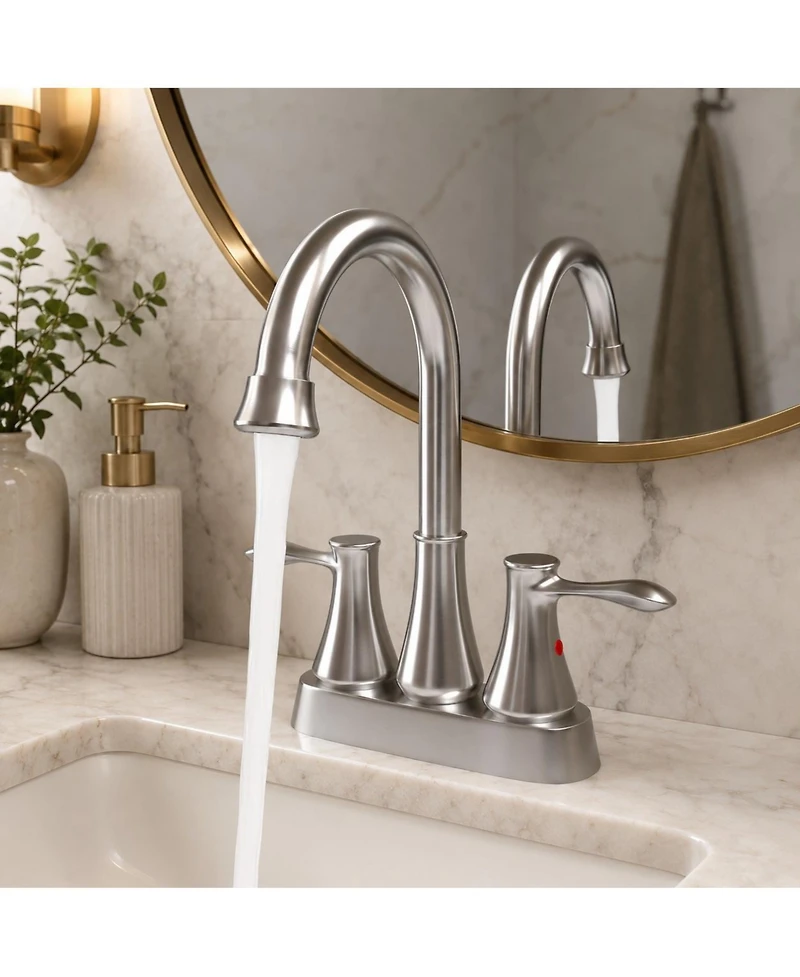 Phying 4 Inch Centerset Bathroom Faucet Brushed Nickel 2 Handle Vanity Sink Faucet For Bathroom Lavatory Sink