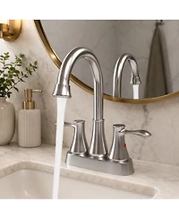 Phying 4 Inch Centerset Bathroom Faucet Brushed Nickel 2 Handle Vanity Sink Faucet For Bathroom Lavatory Sink