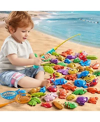 Gnuadz 55 Magnetic Fishing Toy Pole Rod Net Pool Bath Outdoor Party Kids