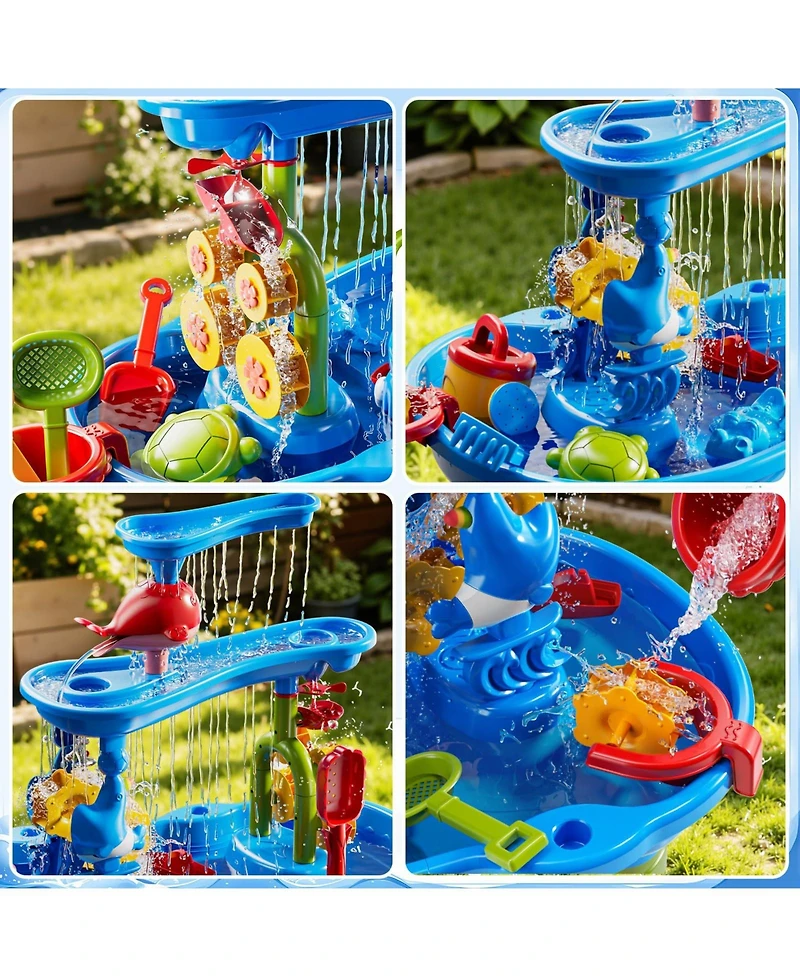Gnuadz 3-Tier Sand Water Table Outdoor Sensory Playset Beach Accessories Waterfall Kids Activity