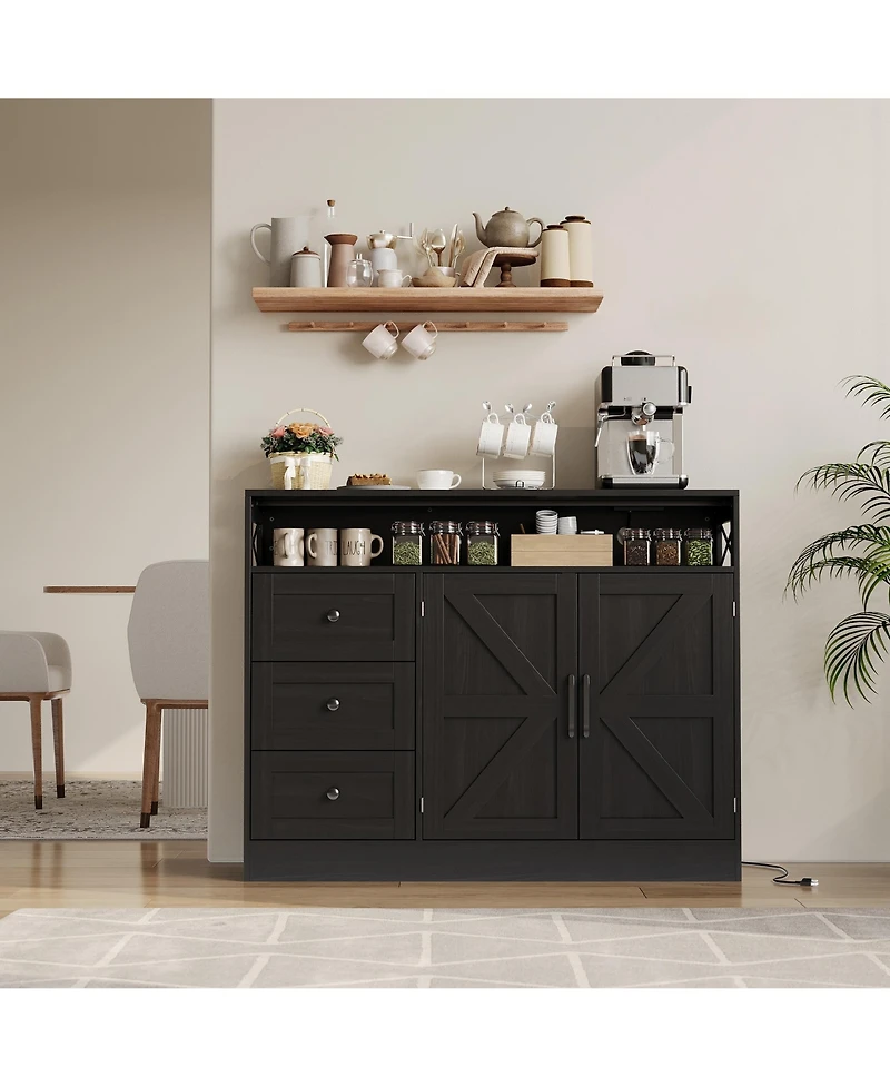 homfan Sideboard Cabinet with 3 Drawers and 2 Doors, Buffet Server with Storage Shelves for Dining Room Kitchen Living Room