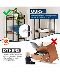 homfan 14-Tier Rustic Open Bookshelf, Carbon Steel Frame Storage Organizer with Side Guard Rails and Anti-Tilt Design,Easy Assembly Home Display Shelf