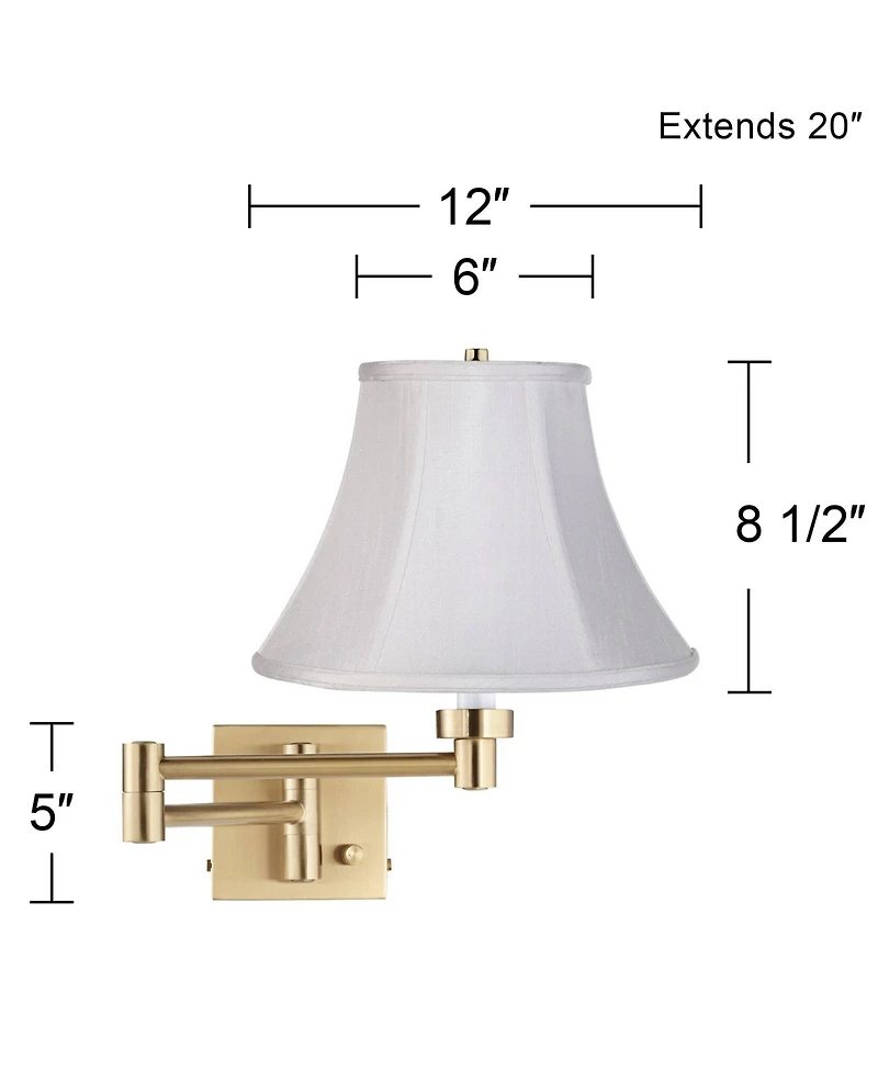 Barnes and Ivy Modern Swing Arm Wall Lamp Warm Antique Brass Plug-In Light Fixture Fabric Bell Shade Bedroom Bedside Reading